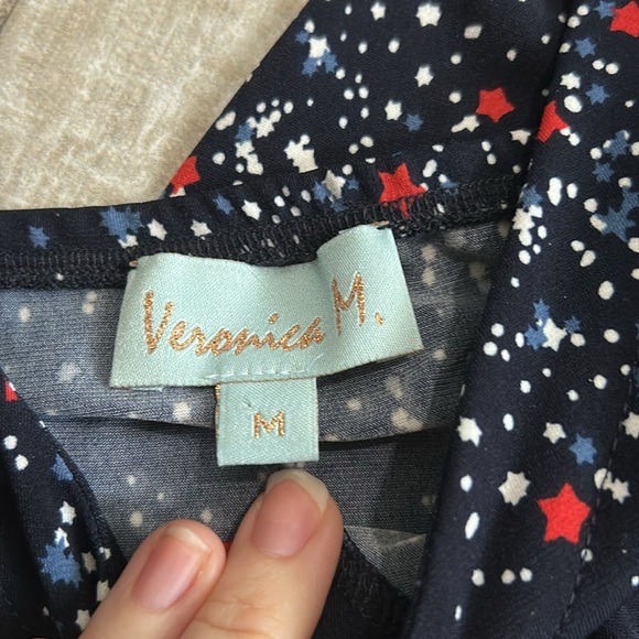 [Veronica M] Navy Jumpsuit with Red and White Stars - Size Medium - Picture 2 of 3